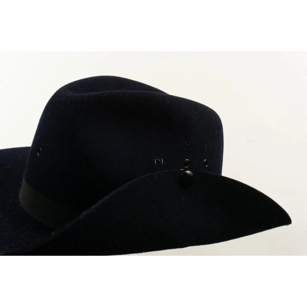 Vintage Handmade Bespoke 3XXX Beaver Navy Blue Side Snap Cowboy Hat Size 6 7/8
